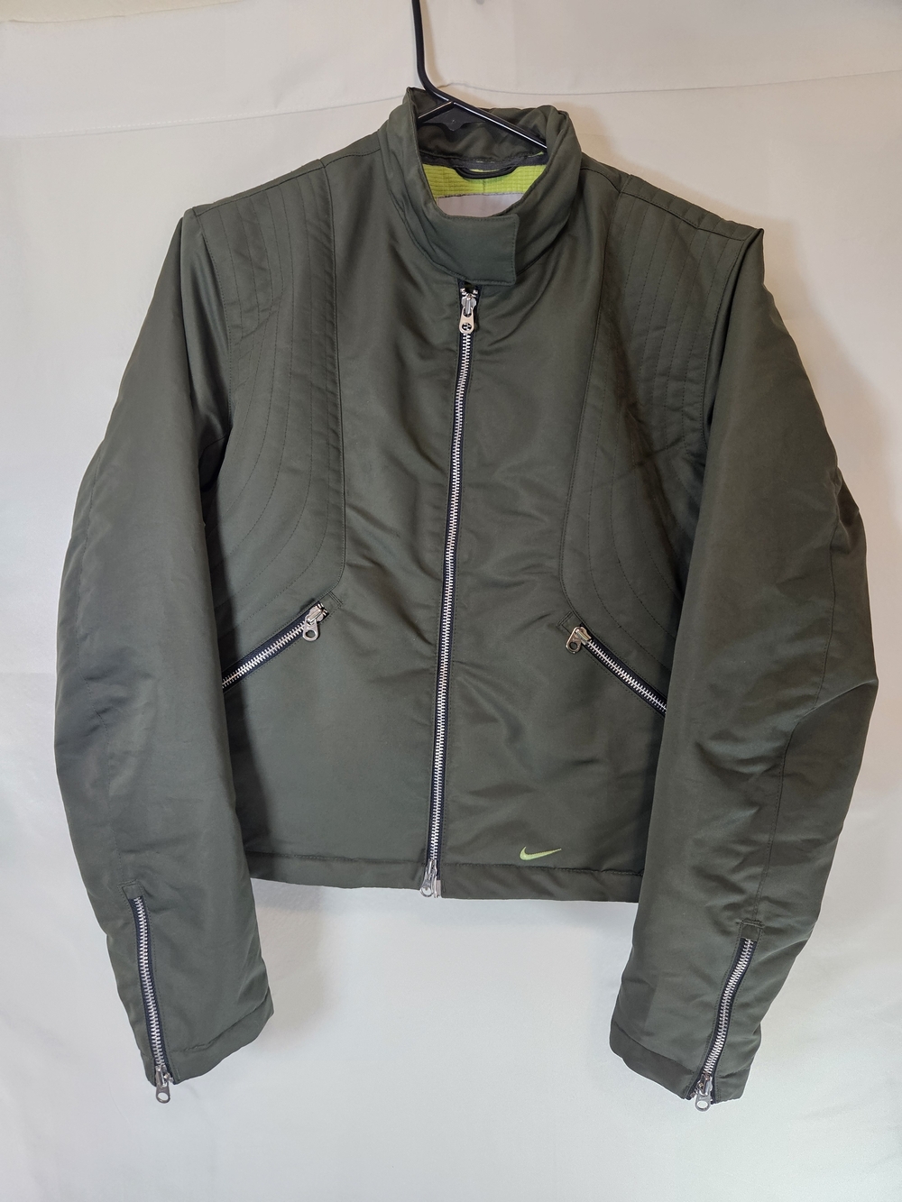 Nike Kids Olive Green Puffer Jacket with Lime Accent Streetwear Utility